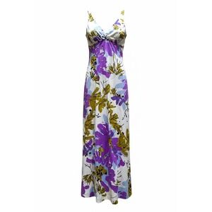 Vera for Formfit Rogers Vintage Floral Maxi Dress Purple Blue Olive Green Medium